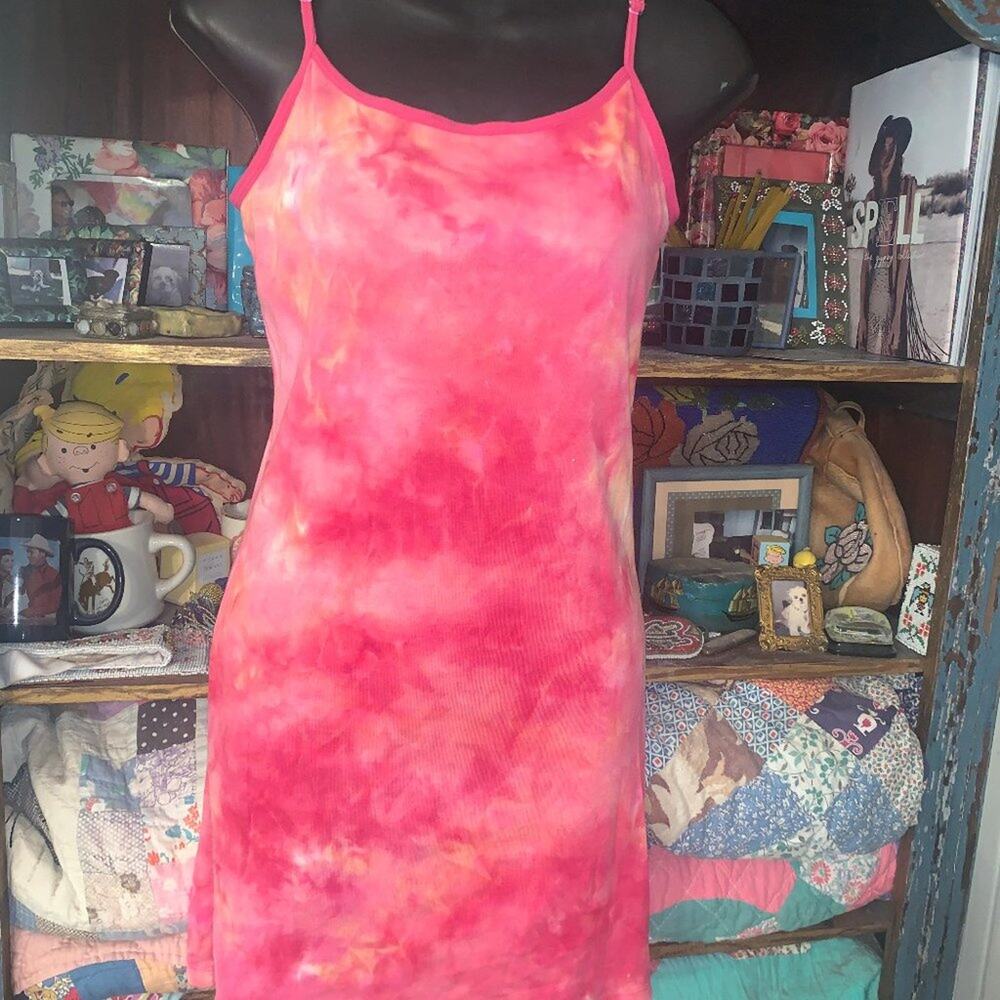 PINK TIE DYE SLIPDRESS EXERCISE DRESS S